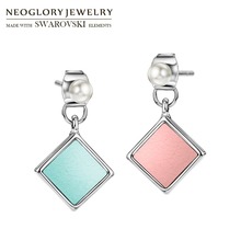 Neoglory simulado pérola e couro artificial colorido rhombus drop brincos para menina bonita adorável festa clássico venda diária 2024 - compre barato