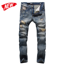 England Dark Jeans Men High Quality Slim Fit Designer Denim Patch Jeans Male Pants Brand Clothing Men`s Destroyed Jeans C704 2024 - buy cheap