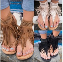 Bomlight sandálias femininas de salto baixo, plus size, tanga, sandália de verão, tecelagem, casual, praia, sapatos, estilo romano, sandália feminina 2024 - compre barato