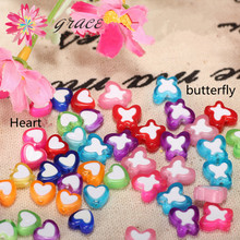 60pcs/lots Lucite Acrylic Plastic Butterfly Beads Opaque Resin Love Heart Shaped Beads With Holes Flat Round Kids Beads Mix Diy 2024 - buy cheap