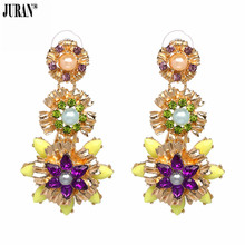 JURAN Luxury Flower Long Crystal Statement Earrings Charm Bridal Women Maxi Dangle Earrings Hot Brand Bohemian Fashion Jewelry 2024 - buy cheap