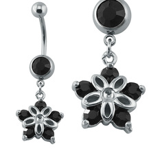 Mysterious Black Zirconia Belly Button Piercing Ring Flower Dangle Belly Button Rings Sexy Women/Girl Navel Piercing Ring 2024 - buy cheap