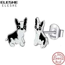 ELESHE-pendientes de plata de ley 925 con diseño de perro, joyería fina con cierre de tuerca, esmalte negro, para mujeres 2024 - compra barato