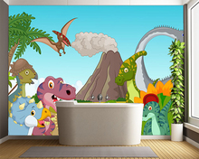 Papel de pared personalizado para decoración del hogar, mural de dinosaurios de dibujos animados para habitación de niños, sala de estar, sofá, papel tapiz 2024 - compra barato