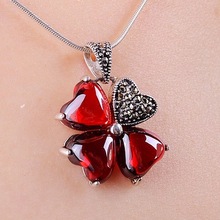 925 Silver Semi-precious stones red necklace Jacinth natural garnet clover plant pendant Women fashion jewelry girlfriend gift 2024 - buy cheap