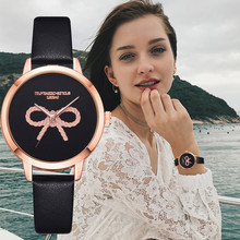 LVPAI бренд 3D часы с бантиком для женщин платье черные простые кожаные кварцевые часы в творческом стиле дамский браслет наручные часы 533 2024 - купить недорого