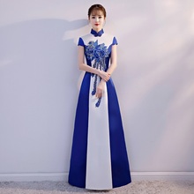 Elegant Women Floor-length Cheongsam Large Size 3XL Chinese Traditional Embroidery Flower Qipao Slim Mandarin Collar Dress 2024 - buy cheap