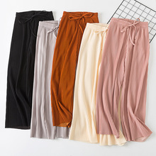 Calça feminina cintura alta de chiffon, nova cor sólida plissada, calça casual feminina de chiffon da moda coreana 2024 - compre barato