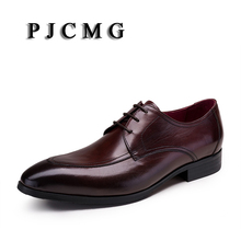 PJCMG Fashion New Black /Red Oxfords Formal Dress Lace-Up Pointed Toe Genuine Leather Business Man Wedding Shoes 2024 - buy cheap