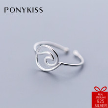 PONYKISS Trendy 100% 925 Sterling Silver Chic Irregular Lines Adjustable Opening Ring Women Party Fine Accessories Birthday Gift 2024 - buy cheap