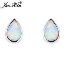 JUNXIN Water Drop Design White Fire Opal Earring Female Stud Earrings Silver Color Double Sided Earrings For Women 2024 - buy cheap
