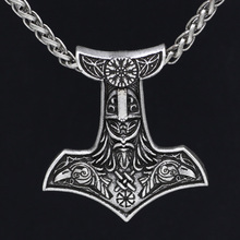 Youe-Colgante de Metal con forma de martillo para hombre, amuleto Vikingo, Cara de Odin, con Cuervo, Thor, collar, cadena con nudo 2024 - compra barato
