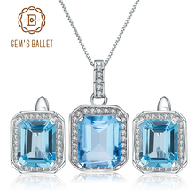 GEM'S BALLET-juegos de joyas de piedras preciosas de Topacio azul Natural para mujer, conjunto de anillo y pendientes de plata de ley 925 cuadrados, 12,6 quilates, boda 2024 - compra barato