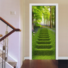 Зеленая Деревянная луга, лестница, дверная наклейка из ПВХ, водонепроницаемые самоклеящиеся съемные двери гостиной, 3D обои, постер для домашнего декора 2024 - купить недорого