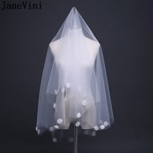 JaneVini Ivory Bridal Veil Pearl Cut Edge Soft Tulle Handmade Flowers Applique Short Wedding Veil for Bride No Comb Accessories 2024 - buy cheap