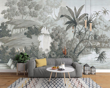 Custom wallpaper retro hand-painted rainforest plants banana palm sofa TV mural background mural papel de pared 3D wallpaper 2024 - купить недорого