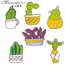 Meirenpeizi модная зеленая брошь с растениями, эмалированная булавка, цветок, кактус, листья дерева, чайник, ювелирное украшение в виде лацкана, рубашка, пальто, декоративный свитер 2024 - купить недорого