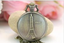 Venda quente Do Vintage bronze Torre Eiffel padrão Clássico Antigo relógio de bolso colar de presente cadeia de verga 2024 - compre barato