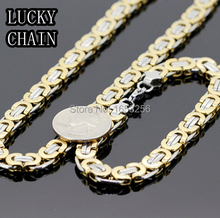 8mm wide Stainless Steel Hot Sale Byzantine Link Chain Necklace & Bracelet Set Men's Jewelry  2024 - buy cheap