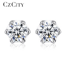 CZCITY Original 925 Sterling Silver Stud Brincos para As Mulheres Seis Patas com Um Quilate CZ Brincos Wedding Fine Jewelry 2024 - compre barato