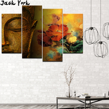 Canvas Painting abstract Buddha and orchid 4 Pieces Wall Art Painting Modular Wallpapers Poster Print for living room Home Decor 2024 - buy cheap