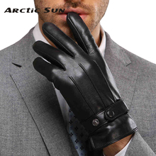Модные брендовые Дизайнерские мужские кожаные перчатки, утолщенные теплые бархатные перчатки из натуральной козьей кожи, мужские зимние перчатки на запястье M021PC 2024 - купить недорого