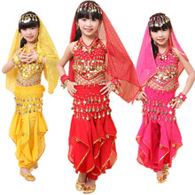 Child belly dance set dance clothes dance india costume performance wear 5pcs Top&Pant&Belt&Headband&Bracelet,3 colors.VL-K3 2024 - buy cheap