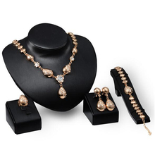 Conjunto de joias luxuosas douradas, pingente gota de cristal, colar, gargantilha, brincos, pulseiras para mulheres, festa, conjunto de joias 2024 - compre barato