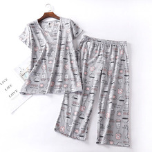 Ladies Sleepwear 2019 Summer New Carton Thin Pajamas Set Loose Cotton Simple Style Women Loose Homewear 2Pcs Set Casual Wear 2024 - buy cheap