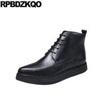 Genuine Leather Short Party Designer Formal Booties Shoes Full Grain Oxford Lace Up Black Pointed Toe Mens Zipper Dress Boots 2024 - buy cheap