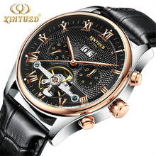Kinyued Skeleton Watch Men Automatic Waterproof Top Brand Mens Mechanical Watches Leather Calendar Rose Gold Relogio Masculino 2024 - buy cheap
