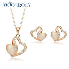 MOONROCY Free Shipping Rose gold Color jewelry set Heart Shape Crystal opal Necklace and Earring Set For women gift 2024 - buy cheap