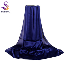 Женская атласная шаль [BYSIFA], темно-синяя элегантная однотонная длинная шаль из атласа, женская Пляжная накидка, Новинка для весны-осени 2024 - купить недорого