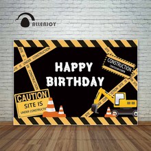 Allenjoy-fondo fotográfico de cumpleaños para niños, sesión fotográfica, fiesta de construcción, amarillo, excavadora con precaución 2024 - compra barato