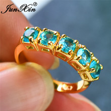 JUNXIN Trendy Female Clear Blue Stone Wedding Rings For Women Yellow Gold Filled Single Row Round Zircon Stackable Midi Ring CZ 2024 - buy cheap