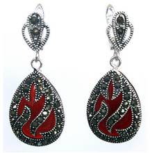 11/2 "Genuine 925 NEW Marcassite Inlay Red Coral Long Natural stone 925 Sterling NEW wedding jewelry earrings 2024 - buy cheap