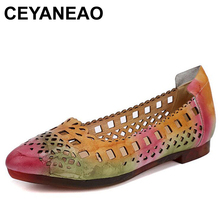 Ceyaneao-zapatos planos de ballet hechos a mano para mujer, mocasines de piel auténtica, informales, de verano 2024 - compra barato