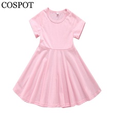 COSPOT  Girls Dress Summer A-line Princess Dresses Bebes Girl Plain Black Gray Pink Dress Kids Dresses for Girls 2021  New 25 2024 - buy cheap