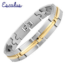 Bracelete masculino escalus, presente 4 em 1, ímãs, pulseira de íon germânio, infra vermelho distante, aço inoxidável, pulseira de ouro 2024 - compre barato