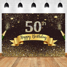 Mocsicka Happy 50th Birthday Backdrop Gold Glitter Bokeh Shiny Photo Background Diamond Beer Celebrate Banner Backdrops 2024 - buy cheap