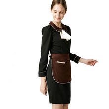 Великолепная женская униформа официантки, рабочее платье, комплекты одежды для ресторана с шляпой, черный Рабочий Фартук, косметологическая одежда, униформа N017 2024 - купить недорого