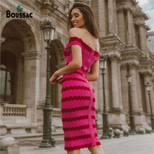 BOUSSAC-vestido Bandage de rayón para mujer, de lujo, Jacquard, rosa, rojo, contraste de Color, cuello de barco con mosaico redondo, vestido de fiesta de estilo romántico 2024 - compra barato