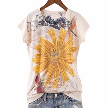 Модная Эстетическая футболка с цветочным принтом для женщин, 2020 4XL, футболки с коротким рукавом и круглым вырезом, тонкие летние топы, Забавные футболки, haut femme 2024 - купить недорого