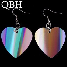Pendientes con forma de corazón para mujer, aretes colgantes de lentejuelas de Color arcoíris Harajuku, Bisutería 2024 - compra barato