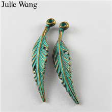 Julie Wang 20PCS Alloy Antique Green Vintage Patina Feather Pendant Charm Earring Necklace Findings DIY Jewelry Making Accessory 2024 - buy cheap