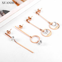 XUANHUA Stainless Steel Jewelry Woman Vogue 2019 For Lovers Charm Rose Gold Asymmetry Drop Earrings Fine Jewelry Accessories 2024 - buy cheap