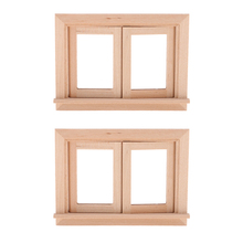 Vintage 1/12 Unpainted Wood 2-Pane Window Frame (Pack of 2 Pieces) for Dolls House Room Fairy Garden Decor 2024 - buy cheap