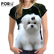 FORUDESIGNS Lovely 3D Maltese Dog Women Summer Short T Shirts Fashion Brand Fitness T-shirts Streatwear Harajuku Tees Clothes 2024 - buy cheap