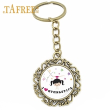 TAFREE Cartoon Cute Gymnast Antique Bronze Plated Hollow Key Chain Handmade Glass Gymnastic star KeyRing Accessory Jewelry SP131 2024 - buy cheap