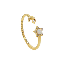 Nova moda crescente lua & estrela deslumbrante opala claro cz aberto ajustável anel de dedo para o casamento feminino noivado jóias presente 2024 - compre barato
